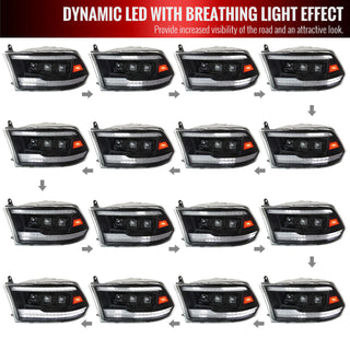 Spec D LED Projector Headlights (Black w/ Sequential Signal): Dodge Ram 2009 - 2018