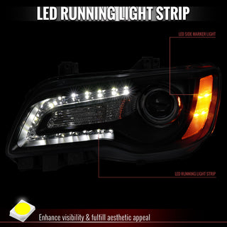 Spec D Projector Halo Headlights (Black w/ Amber Reflectors): Chrysler 300 2005 - 2010