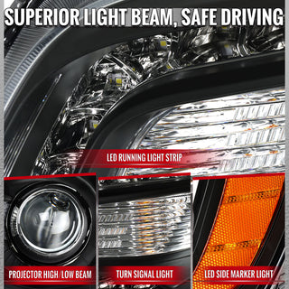 Spec D Projector Halo Headlights (Black w/ Amber Reflectors): Chrysler 300 2005 - 2010