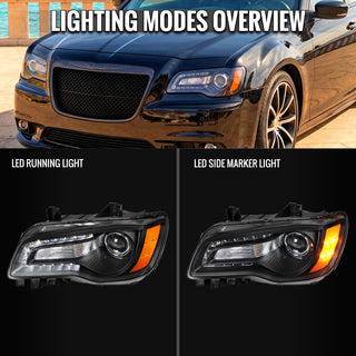 Spec D Projector Halo Headlights (Black w/ Amber Reflectors): Chrysler 300 2005 - 2010