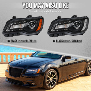 Spec D Projector Halo Headlights (Black w/ Amber Reflectors): Chrysler 300 2005 - 2010
