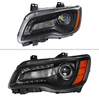 Spec D Projector Halo Headlights (Black w/ Amber Reflectors): Chrysler 300 2005 - 2010