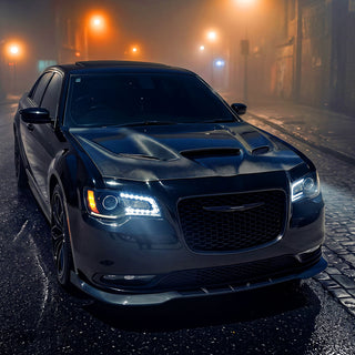 Spec D Projector Halo Headlights (Black w/ Amber Reflectors): Chrysler 300 2005 - 2010