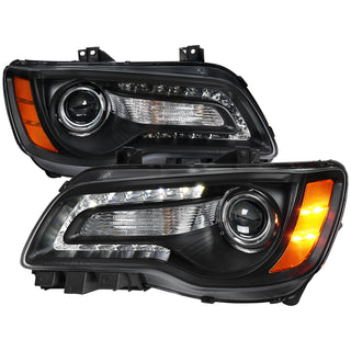 Spec D Projector Halo Headlights (Black w/ Amber Reflectors): Chrysler 300 2005 - 2010