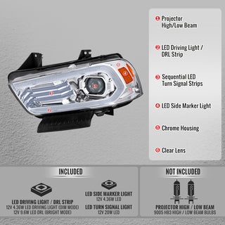 Spec D OE Halogen Projector Headlight (Chrome Housing Clear Lens): Dodge Charger 2011 - 2014 (Models Only)