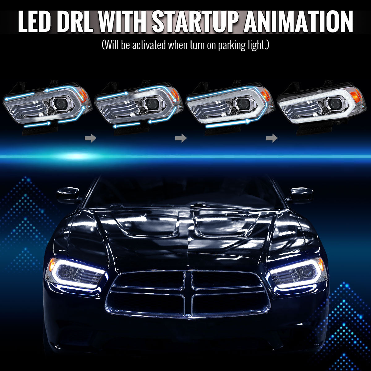 Spec D OE HID Projector Headlight (Chrome Housing Clear Lens): Dodge Charger 2011 - 2014 (Models Only)