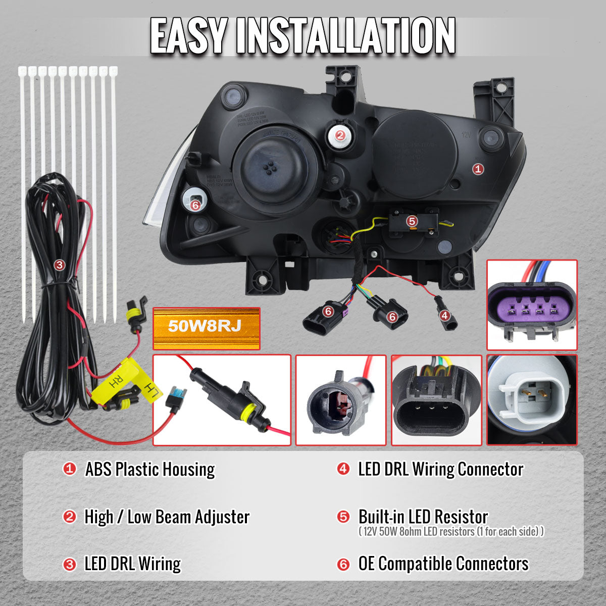 Spec D OE Halogen Projector Headlight (Matte Black Housing Smoked Lens): Dodge Charger 2011 - 2014 (Models Only)