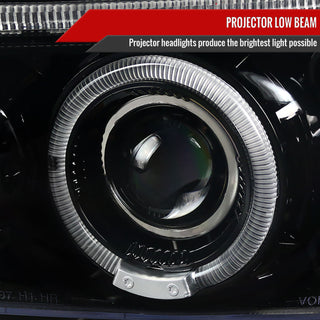 Spec D Projector Halo Headlights (Glossy Black): Dodge Dakota & Durango 1997 - 2004