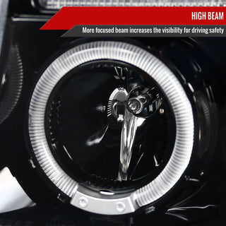 Spec D Projector Halo Headlights (Glossy Black): Dodge Dakota & Durango 1997 - 2004