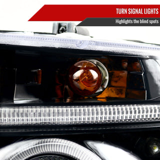 Spec D Projector Halo Headlights (Glossy Black): Dodge Dakota & Durango 1997 - 2004
