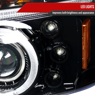 Spec D Projector Halo Headlights (Glossy Black): Dodge Dakota & Durango 1997 - 2004