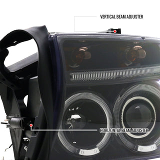 Spec D Projector Halo Headlights (Glossy Black): Dodge Dakota & Durango 1997 - 2004