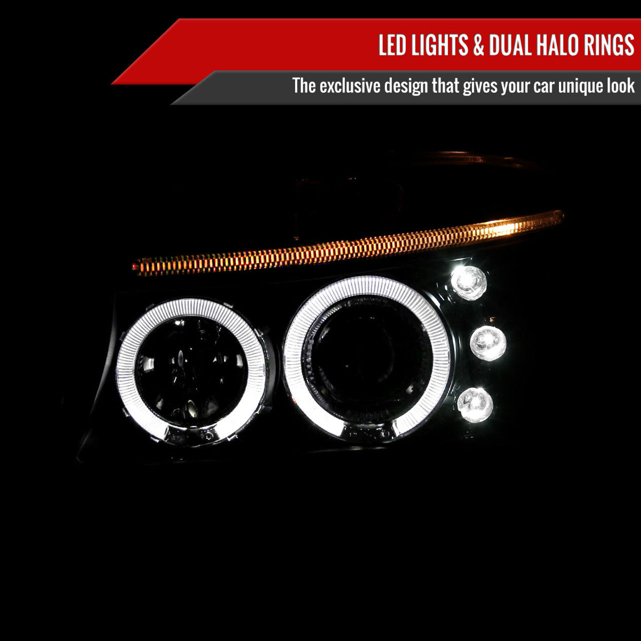Spec D LED Projector HeadLights (Black): Dodge Dakota / Durango 1997 - 2004