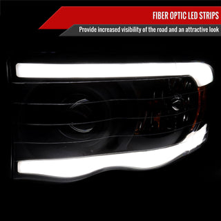 Spec D Projector Halo Headlights w/ LED Bar (Black): Dodge Ram 2002 - 2005