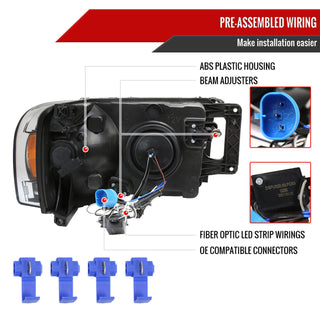 Spec D Projector Halo Headlights w/ LED Bar (Black): Dodge Ram 2002 - 2005