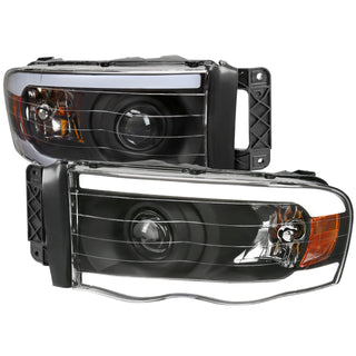 Spec D Projector Halo Headlights w/ LED Bar (Black): Dodge Ram 2002 - 2005