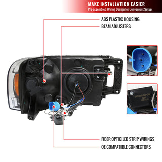 Spec D Projector Halo Headlights w/ LED Bar (Chrome): Dodge Ram 2002 - 2005