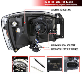 Spec D Projector Halo Headlights w/ LED Bar (Chrome): Dodge Ram 2006 - 2008