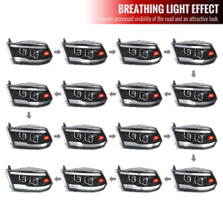 Spec D Projector Halo Headlights (Black w/ LED Sequential Signal): Dodge Ram 2009 - 2018