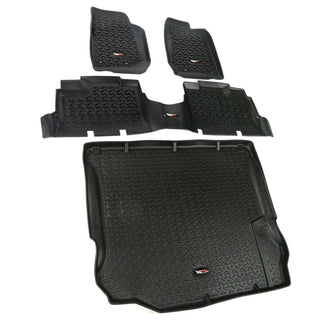 Rugged Ridge Floor Liner Front/Rear/Cargo Black: Jeep Wrangler 2011-2018 3.6L/3.8L V6