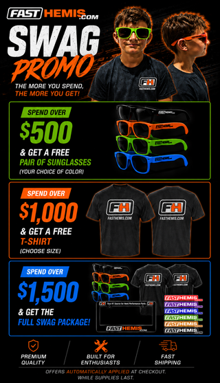 Promotional poster for FAST HEMIS featuring sunglasses and t-shirts with brand logos.