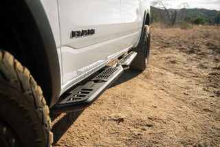 DV8 Offroad OE Plus Side Steps Black Steel (SIDE): Ram 1500 Crew Cab 2019-2025 5.7L/6.2L