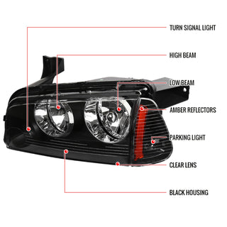 Spec D Euro Headlights (Black): Dodge Charger 2006 - 2010