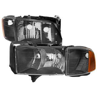 Spec D OEM Style Headlights & Corner Lights (Black): Dodge Ram 1500 Sport 1999 - 2001