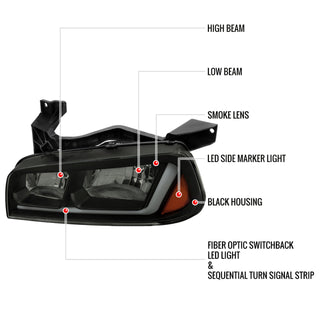 Spec D Sequential LED Headlights (Smoke): Dodge Charger 2006 - 2010