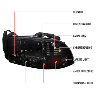 Spec D Crystal Headlights w/ LED's (Smoke): Dodge Dakota & Durango 1997 - 2004