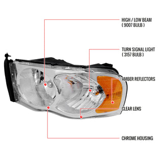 Spec D Crystal Headlights (Chrome): Dodge Ram 2002 - 2005