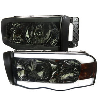 Spec D OEM Style Headlights w/ LED Bar (Smoke): Dodge Ram 2002 - 2005