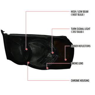 Spec D Crystal Headlights (Smoke): Dodge Ram 2002 - 2005