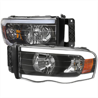 Spec D LED Tube Factory Style Headlights Matte Black Housing Clear Lens: Dodge RAM 1500 2002-2005 / RAM 2500 3500 2003-2005