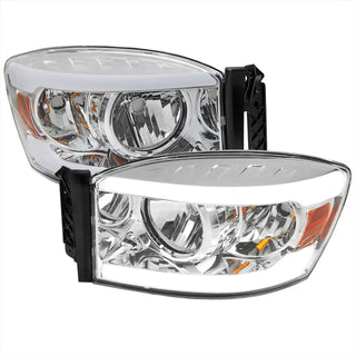 Spec D OEM Style Headlights w/ LED Bar (Chrome): Dodge Ram 2006 - 2008