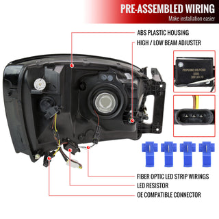 Spec D OEM Style Headlights w/ LED Bar (Smoke): Dodge Ram 2006 - 2008