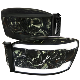 Spec D OEM Style Headlights w/ LED Bar (Smoke): Dodge Ram 2006 - 2008