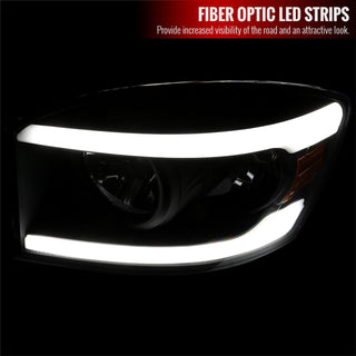 Spec D OEM Style Headlights w/ LED Bar (Black): Dodge Ram 2006 - 2008