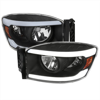 Spec D OEM Style Headlights w/ LED Bar (Black): Dodge Ram 2006 - 2008