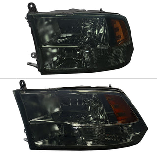 Spec D Factory Quad Headlights Chrome Housing Smoked Lens: Fits Ram 1500 / 2500 / 3500 2009-2024