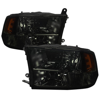 Spec D Factory Quad Headlights Chrome Housing Smoked Lens: Fits Ram 1500 / 2500 / 3500 2009-2024