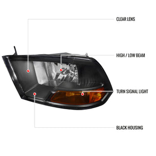 Spec D Euro Headlights (Black): Dodge Ram 2009 - 2018