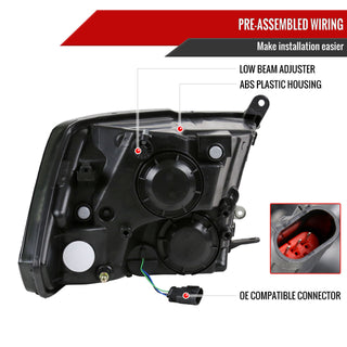 Spec D OEM Style Quad Lamp Headlights (Smoke): Dodge Ram 2009 - 2018
