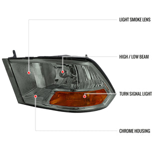 Spec D OEM Quad Style Headlights (Smoke): Dodge Ram 2009 - 2018