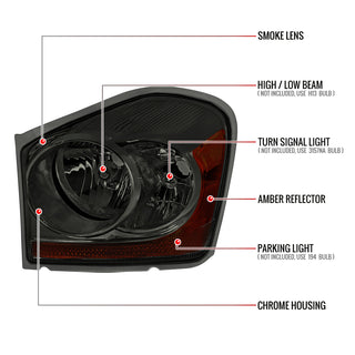 Spec D Factory Style Headlights Chrome/Smoked Lens: Dodge Durango 2004-2006