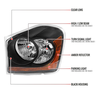 Spec D OEM Style Headlights (Black): Dodge Durango 2004 - 2006