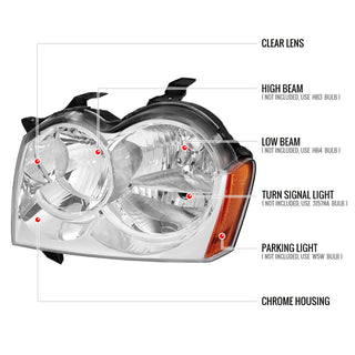 Spec D OEM Style Headlights (Chrome): Jeep Grand Cherokee 2005 - 2007