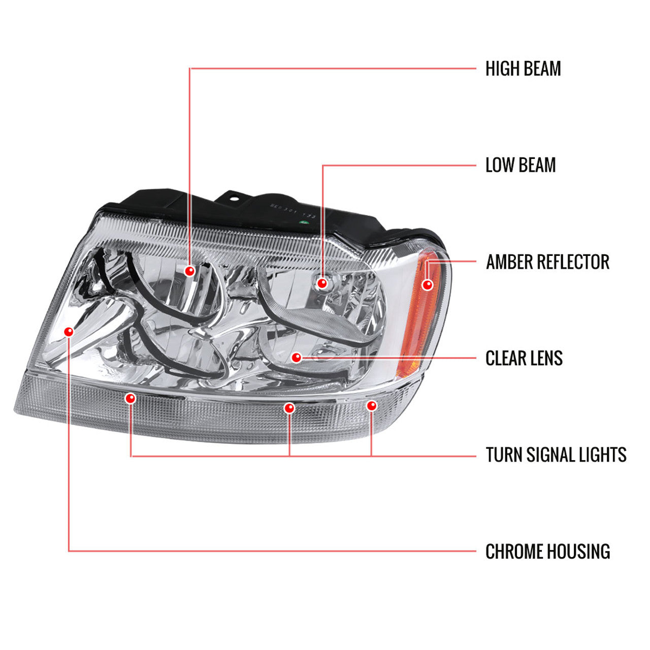 Spec D Crystal Headlights (Chrome): Jeep Grand Cherokee 1999 - 2004