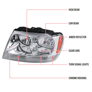 Spec D Crystal Headlights (Chrome): Jeep Grand Cherokee 1999 - 2004