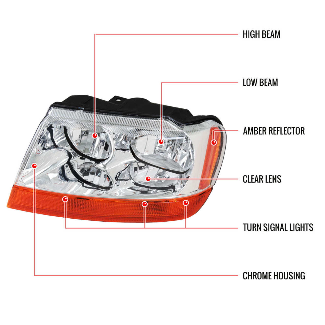 Spec D Crystal Headlights (Chrome, Version 2): Jeep Grand Cherokee 1999 - 2004